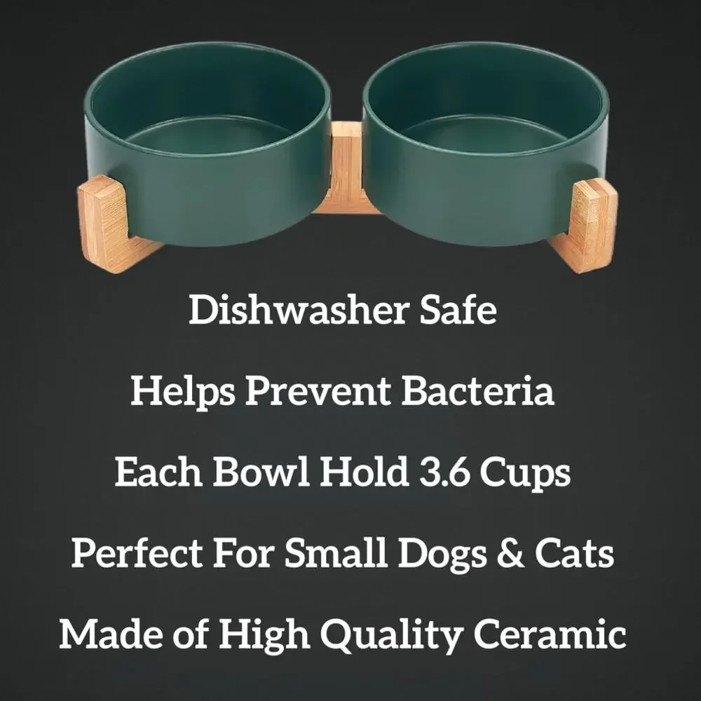 New Ceramic Small Pet Food & Water Bowl Set with Stand